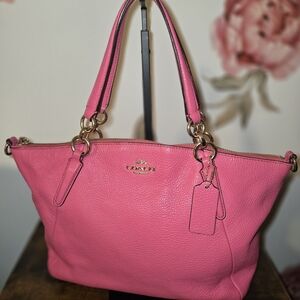 Coach Kelsey Satchel in pink pebbled leather